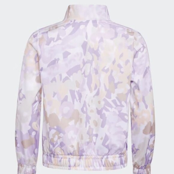 Adidas Pastel Pink Floral Camo Allover Print Full Zip Light Jacket Girls S 7/8 - Picture 2 of 5